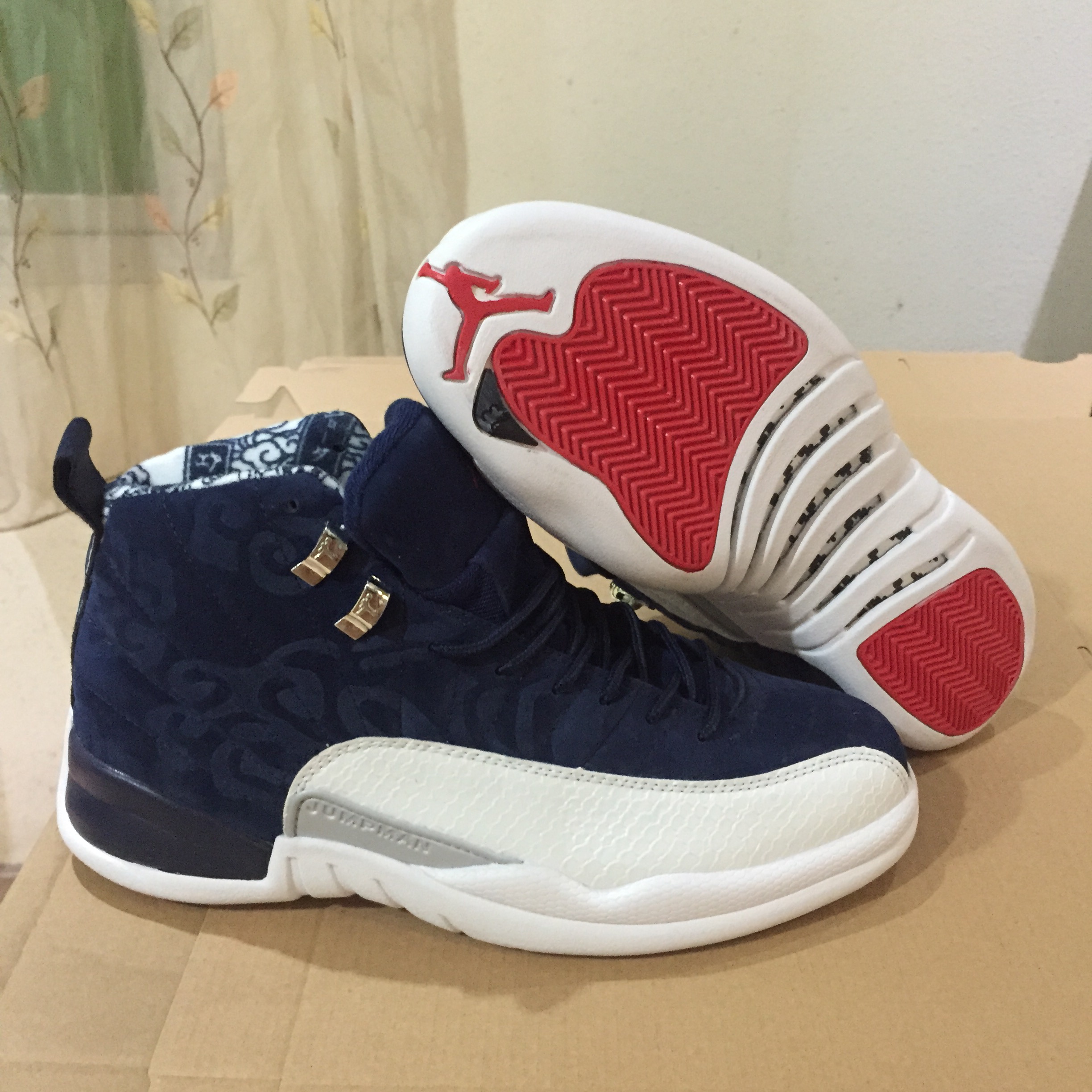 New Air Jordan 12 Retro High Deep Blue White Red Shoes